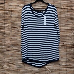 Soft Surroundings Exposed Back Zipper Striped Tunic Size L Nautical Long Sleeve